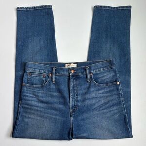 Madewell Classic Straight Super High Rise Jeans Blue Denim With Whiskering Sz 31